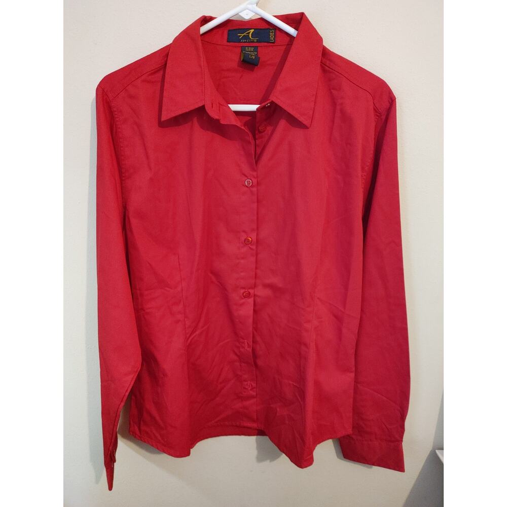 Ash City Button Down Top Long Sleeve Twill Shirt Molten Red Large NWT